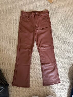 MOTHER Brown Leather Pants crop flare